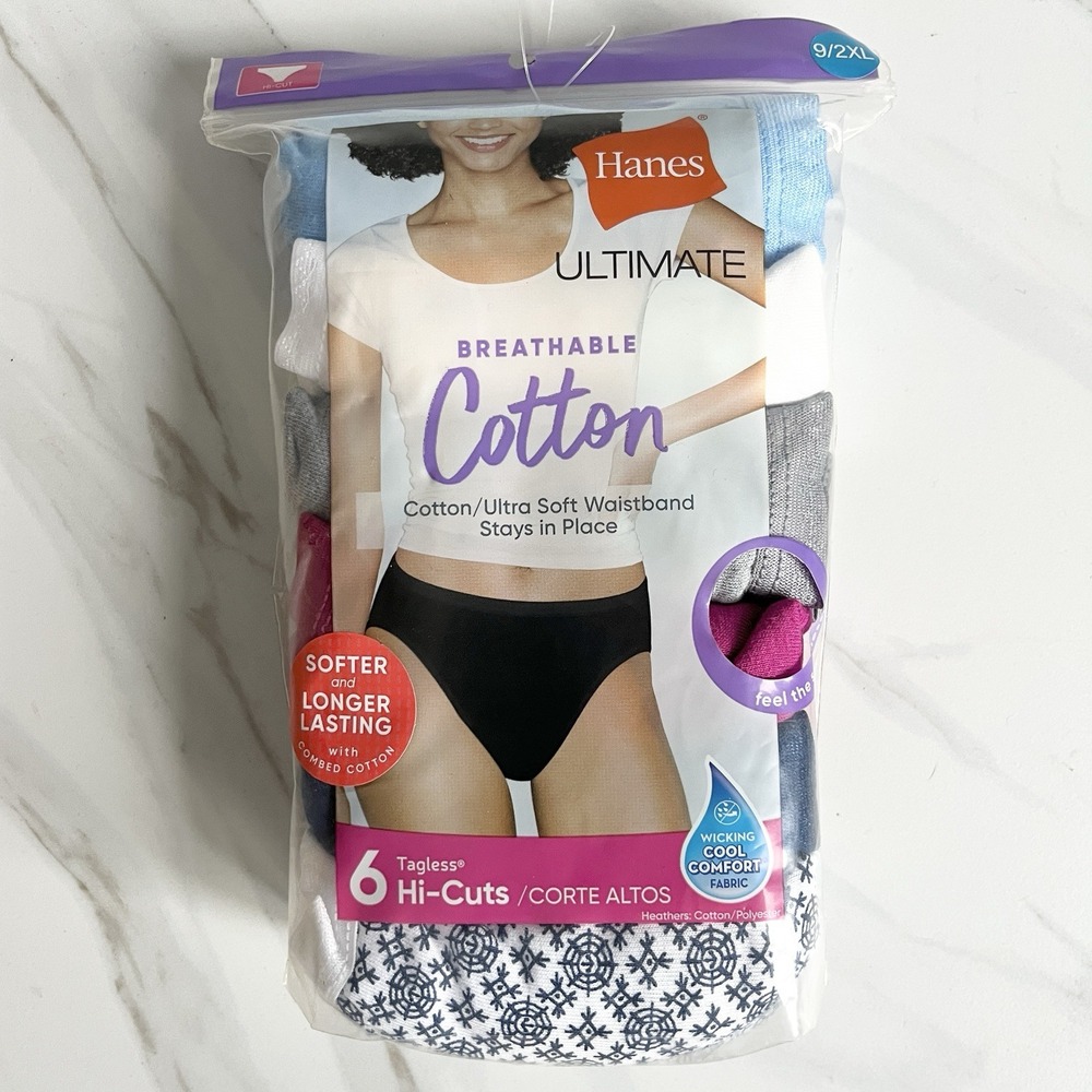 Hanes Ultimate Breathable Cotton Panties‎ Comfort Tagless High Cut 6 Pack 2XL